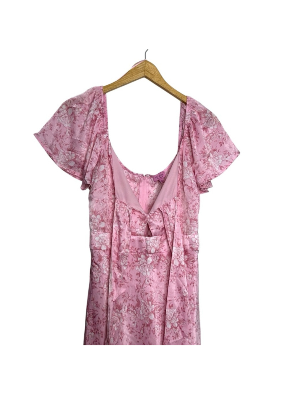 FRANCESCA'S Maria Pink Bow Tie Front Silky Floral Midi Dress Size Large - Picture 13 of 14